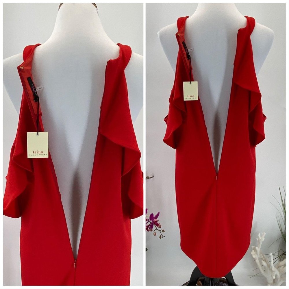 Dress NWT Grecian Neckline Cold Shoulder Red Trina - Picture 4 of 6